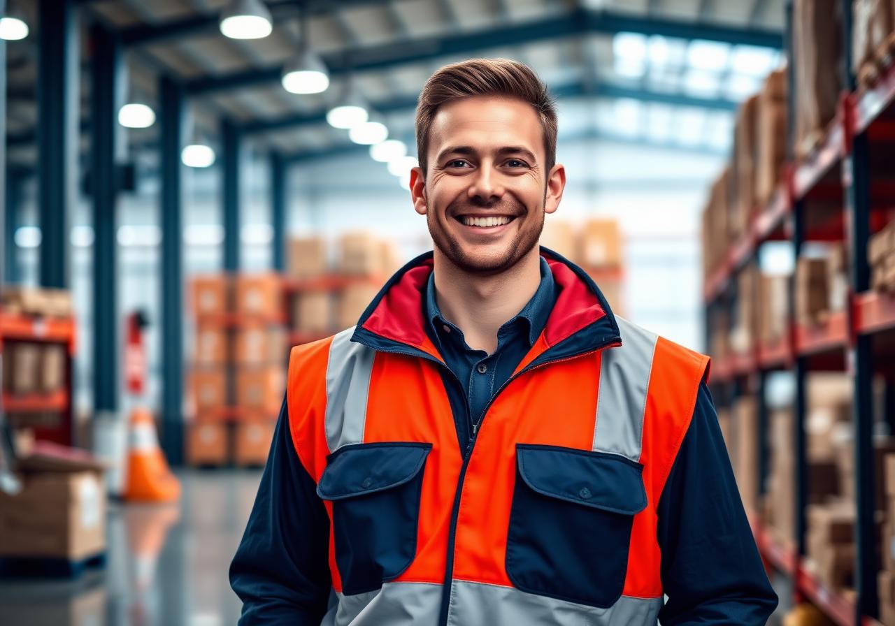 Skilled Canadian warehouse worker in safety vest